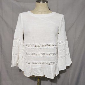 NWT Gianni Bini White Lace Trim Blouse Top XS